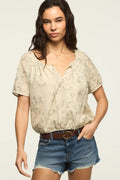 [157946-340] WOMENS LUCKY BRAND SHORT SLEEVE BUBBLE TOP - GREEN FLORAL