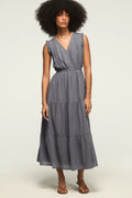 [162143-420] WOMENS LUCKY BRAND LACE TRIM TIERED MIDI DRESS - GRISAILLE
