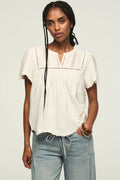 [167312-110] WOMENS LUCKY BRAND VERTICAL TRIMMED SHELL TEE - WHISPER WHITE