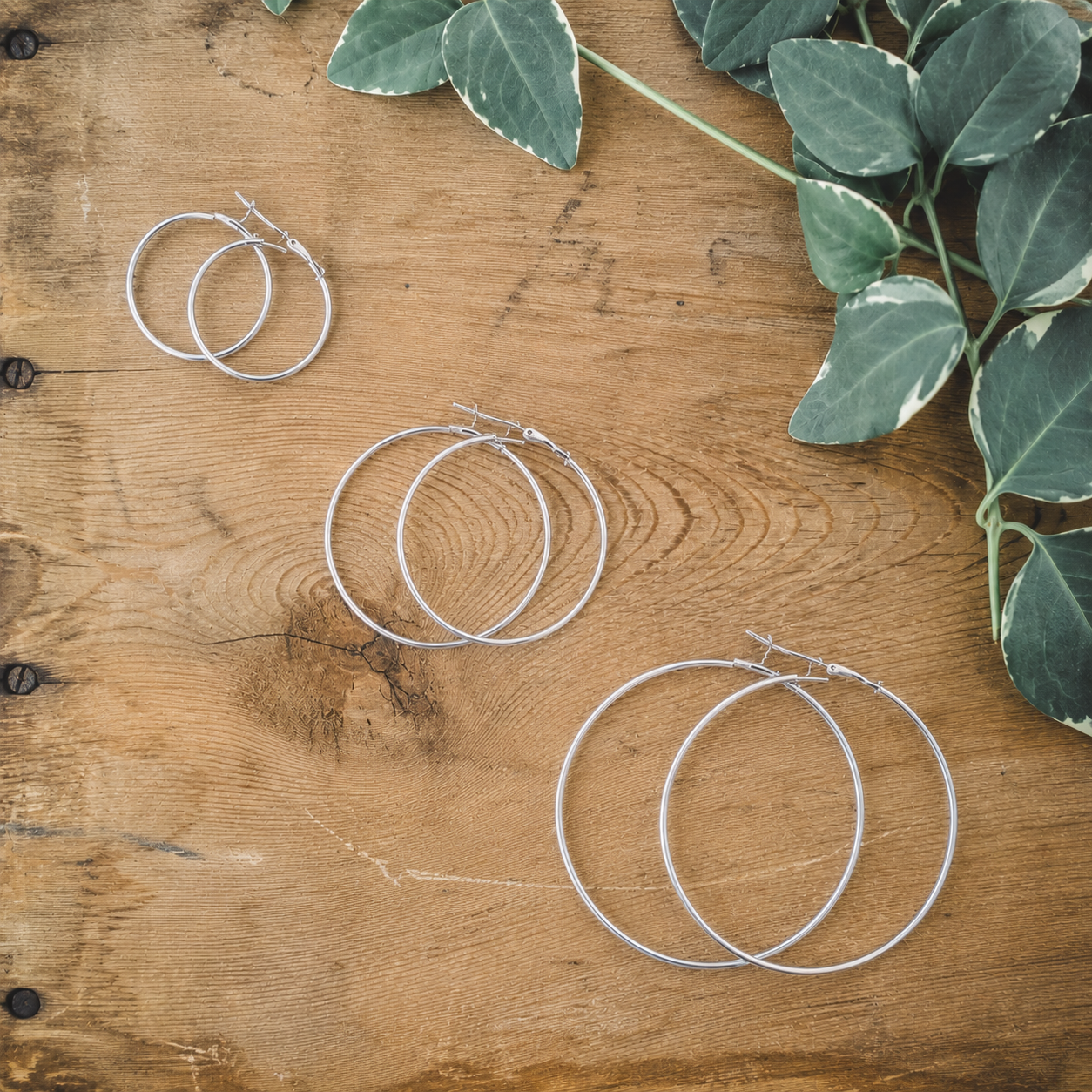 Beautiful 3 Pair Set of Silver Hoop Earrings