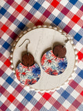 Beautiful Red, White, and Blue Wooden Firework Drop Earrings