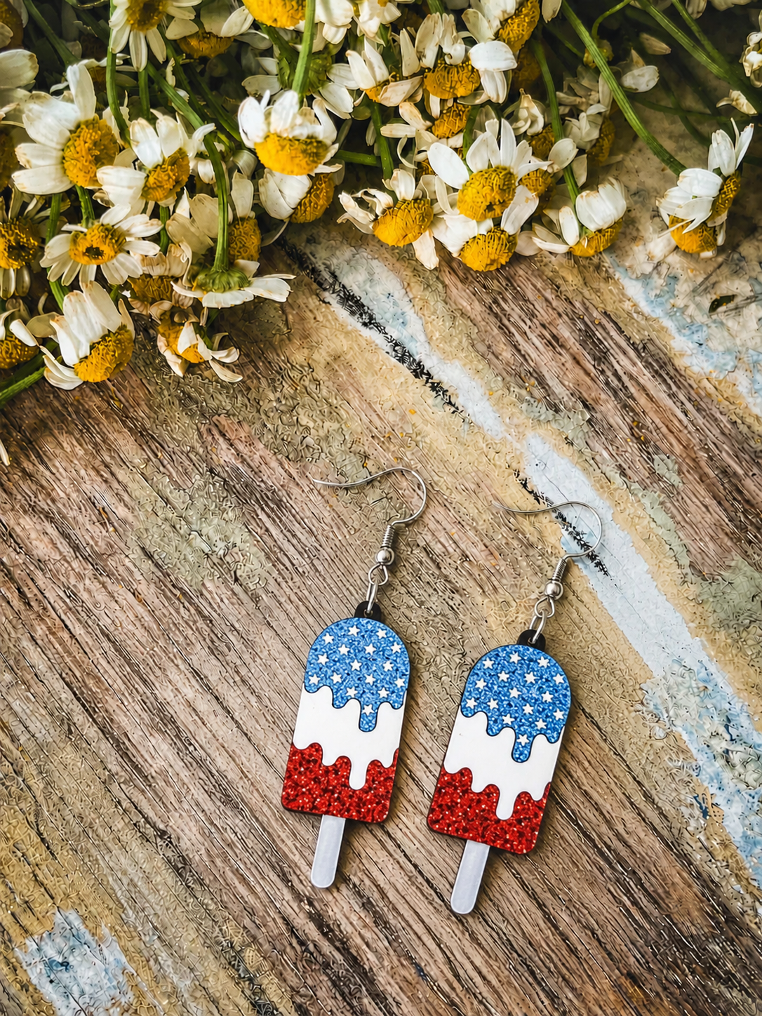 Beautiful Red, White, and Blue Popsicle Earrings