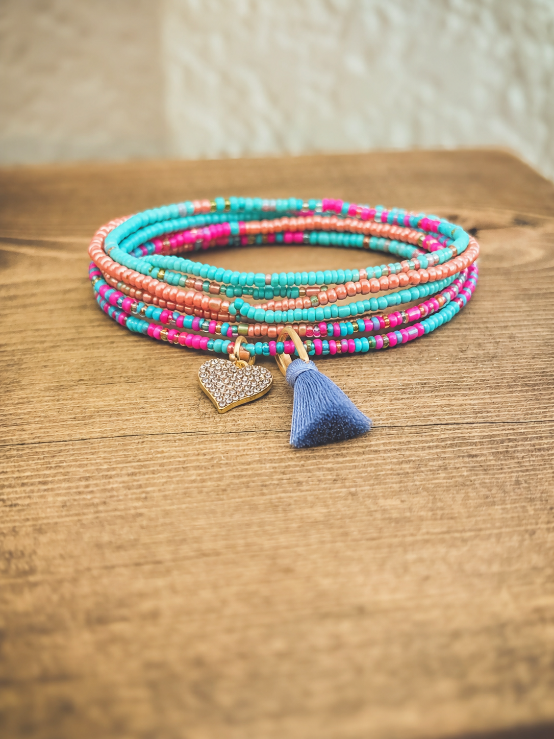 Beautiful Colorful Stacking Heart Bracelet Set