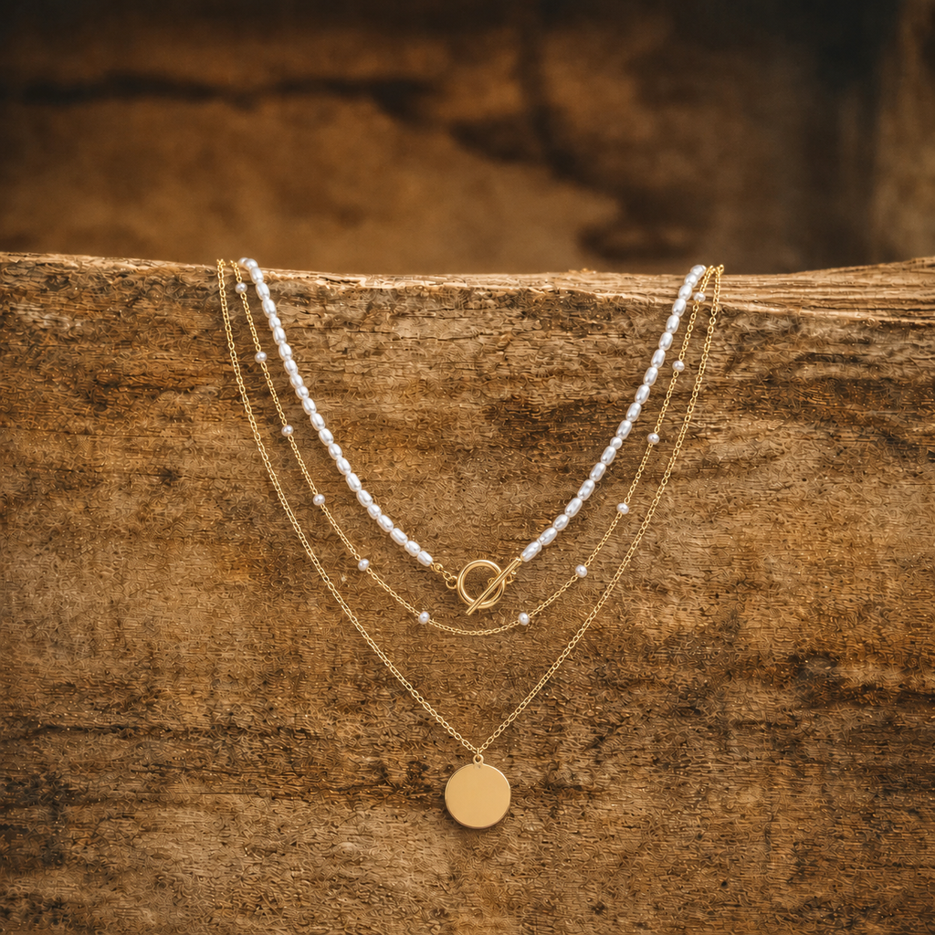 Beautiful Faux Pearl Gold Link Necklace