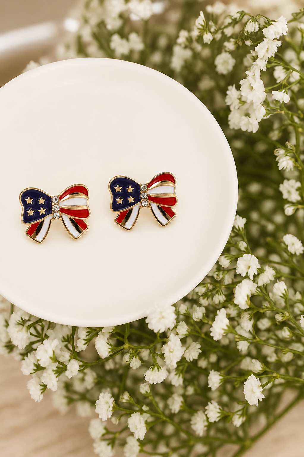 Beautiful Red, White, and Blue Bow Stud Earrings