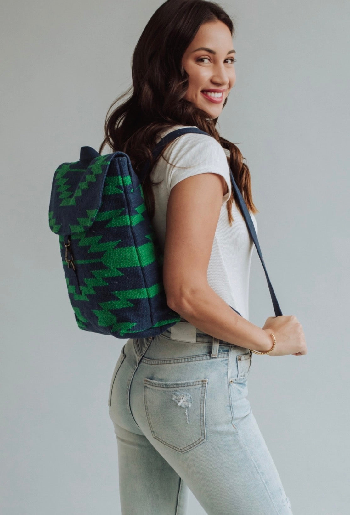 Navy & Green Aztec Backpack