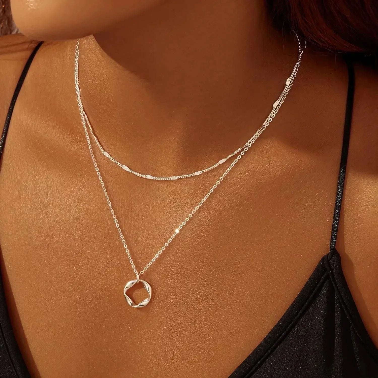 Layered Gold Necklaces for Women Stackable14K Gold Silver Plated Circle Paperclip Chain Pendant Choker Necklace Set For Woman